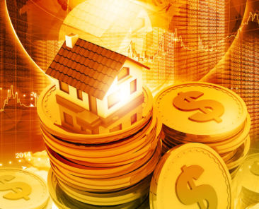 Digital illustration of house on money stack